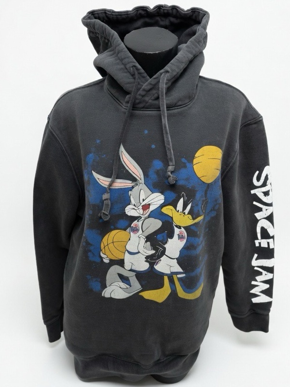 Tailgate Space Jam Bugs Bunny Daffy Duck Hoodie Washed Black XS